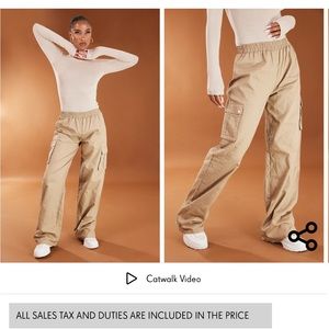 Pretty little thing, high waisted stone wide legged cargo pants, size US 6